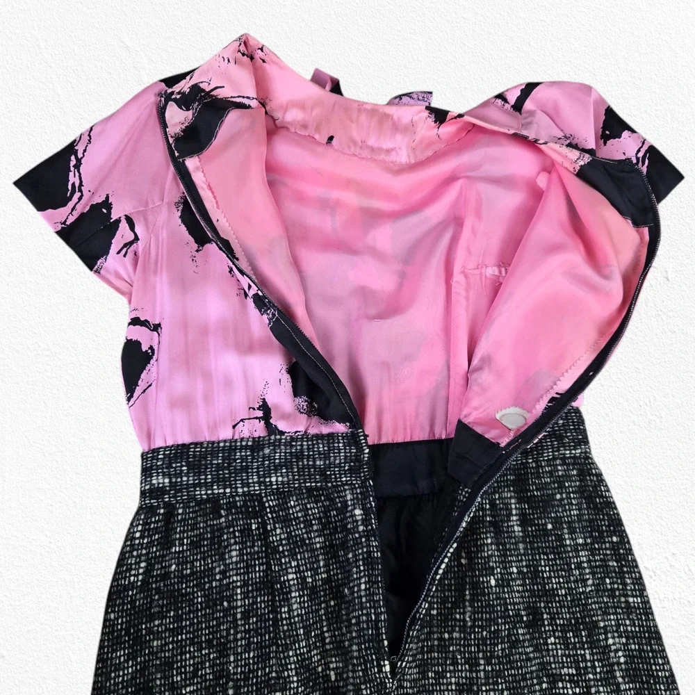 1950s Shannon Rodgers Pink Bow Tweed Dress Jacket Set Size Small ILGWU USA Made